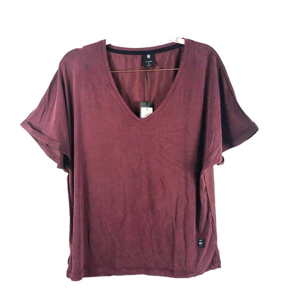 G-Star Joosa Top Port Red Deep V Neck Sz. S NEW - Picture 3 of 13